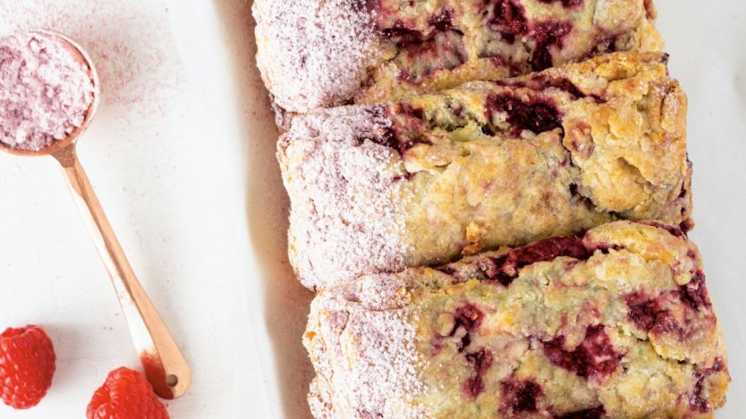 Photos and recipe provided by Penguin Random House. Image for Holiday baking recipe: White chocolate raspberry scones
